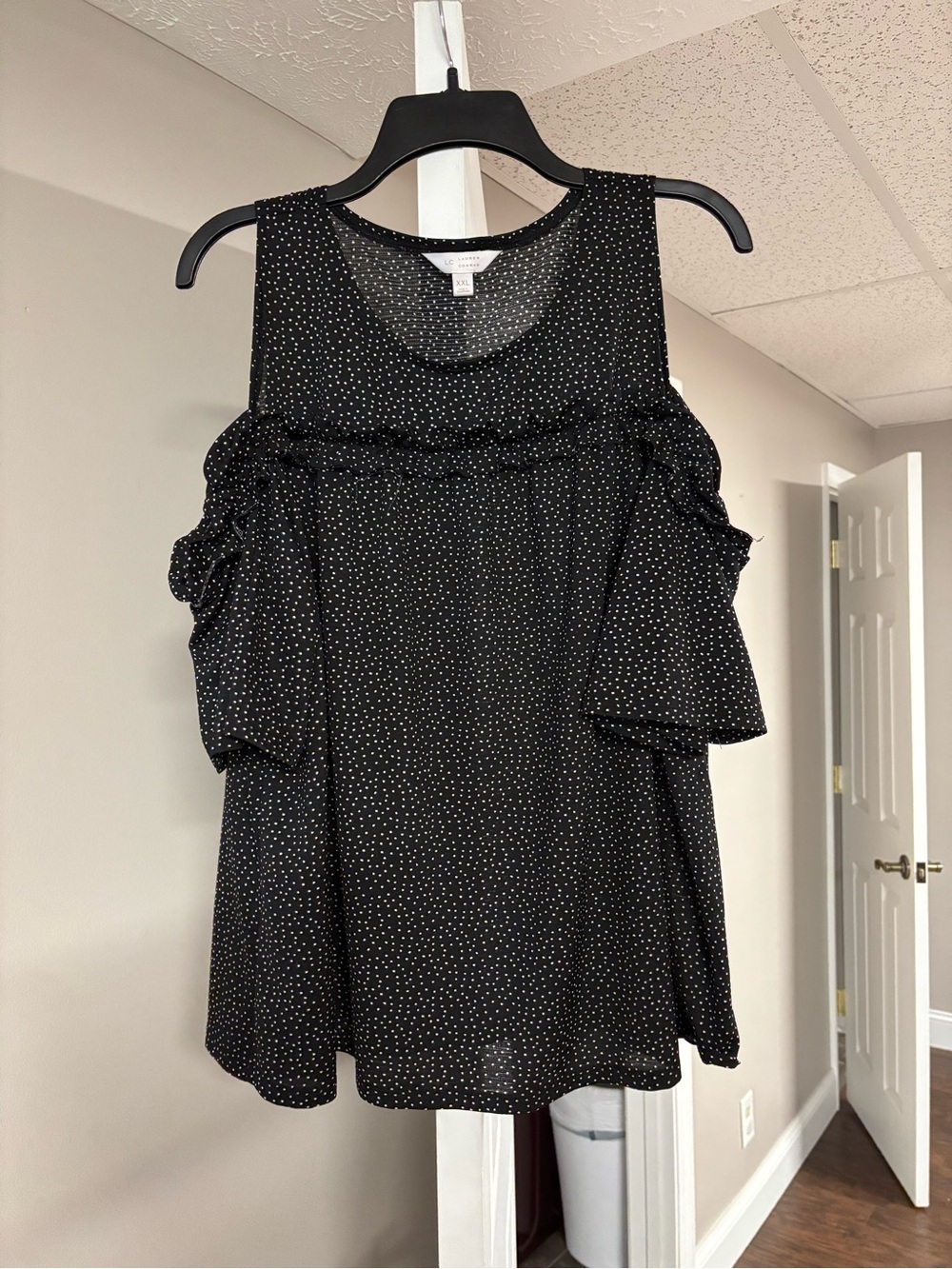 LC Lauren Conrad Black & White Polka Dot Cold-Shoulder Blouse